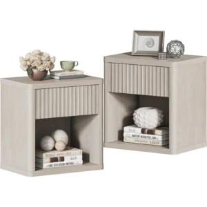 Rectangular Engineered Wood Mid-Century Modern Nightstands Set of 2 with Storage Drawer