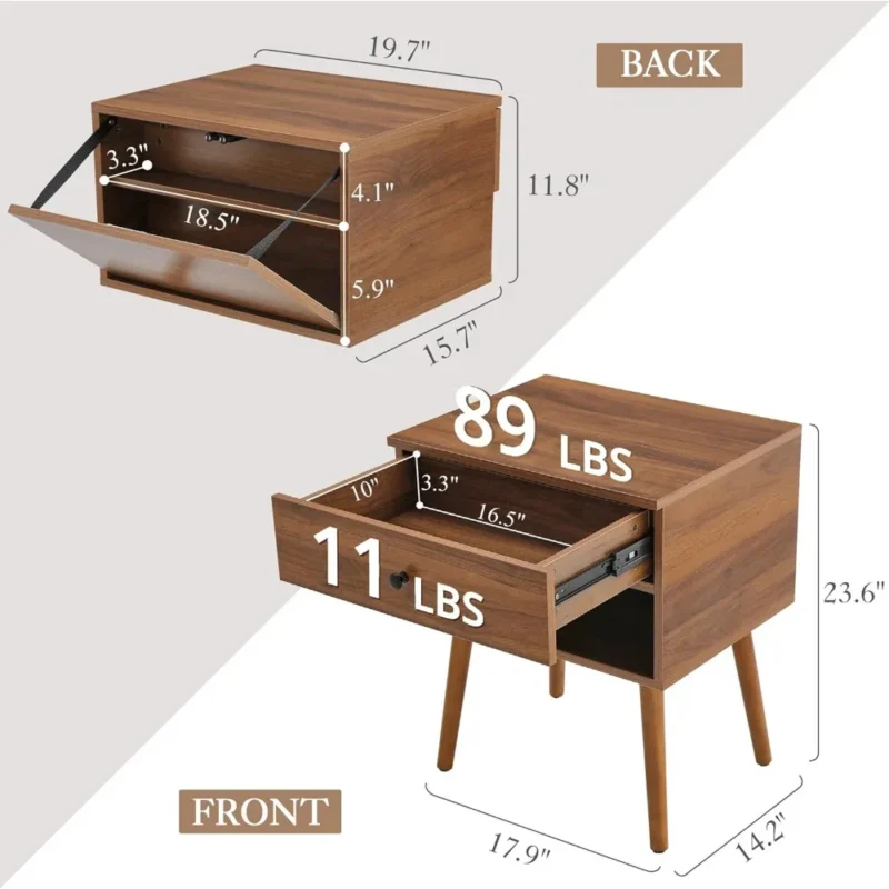 Wooden Mid-Century Modern Nightstand Set with Hidden Storage Compartment - Image 3