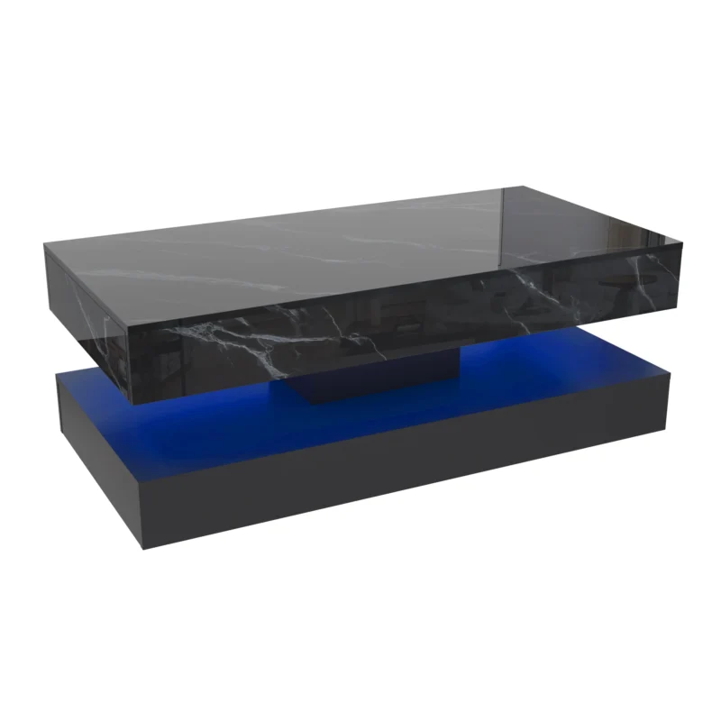 Rectangular LED Coffee Table with Storage Drawers and Double-Layer Design - Image 9