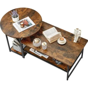 Rectangular Wood 2-in-1 Detachable Mid-Century Modern Coffee Table Set