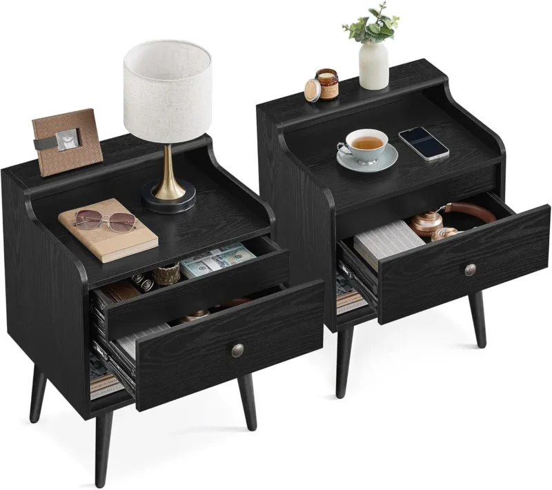 Modern Engineered Wood Mid-Century Nightstands Set of 2 with Hidden Drawers - Image 8