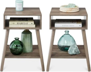 Nesting Solid Wood Mid-Century Modern Side Tables Set of 2