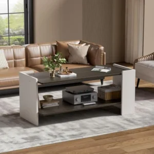Rectangular Wood Mid-Century Modern Coffee Table with Storage Shelf