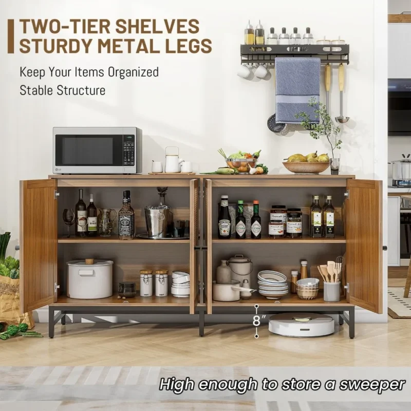 Walnut Rattan Mid-Century Modern Sideboard Cabinet with 4 Doors - Image 3