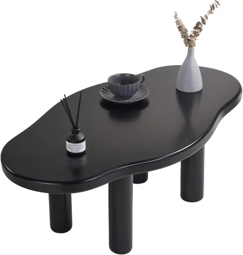 Organic Shape White Coffee Table with Tapered Legs Mid-Century Modern Cloud Design - Image 7