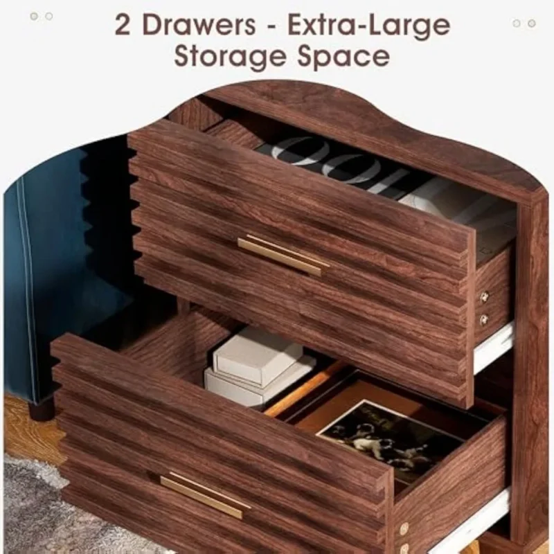 Modern Wooden Nightstands with Charging Station and Drawers Set of 2 - Image 5