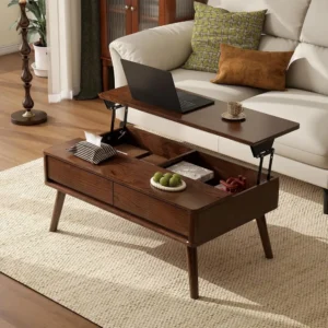 Rectangular Solid Oak Lift Top Mid-Century Modern Coffee Table with Storage