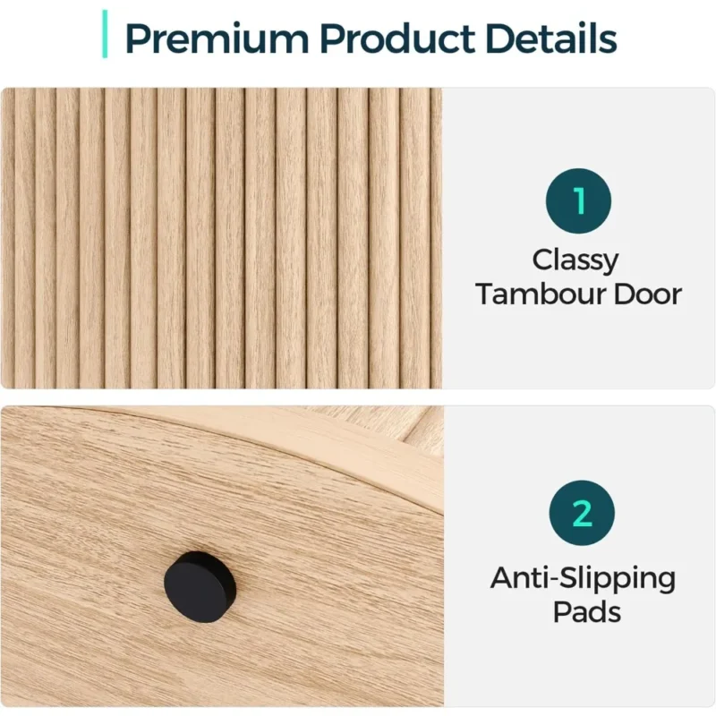 Round Engineered Wood Mid-Century Modern Side Table with Tambour Door Storage - Image 6