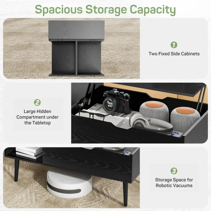 Rectangular Lift Top Mid-Century Modern Coffee Table with Hidden Storage - Image 5
