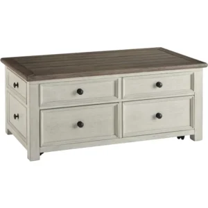 Rectangular Wood Farmhouse Lift Top Coffee Table With Storage Drawers