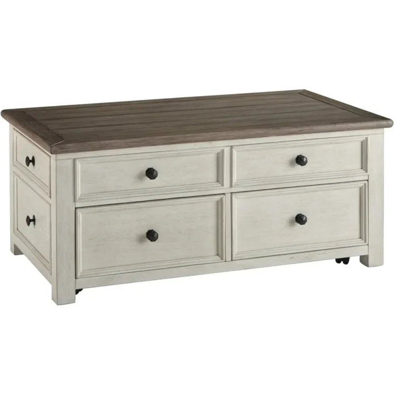 Rectangular Wood Farmhouse Lift Top Coffee Table With Storage Drawers