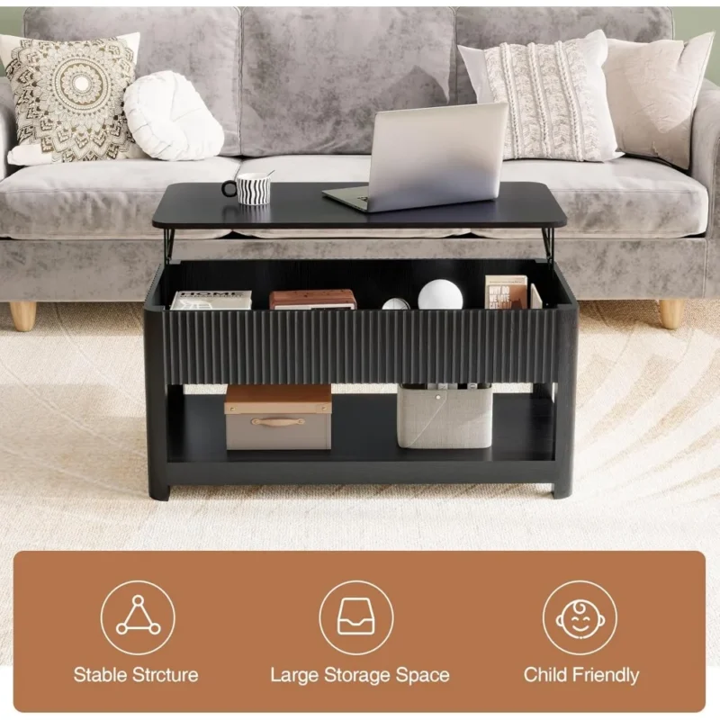 Oval Engineered Wood Lift Top Mid-Century Modern Coffee Table with Storage - Image 3