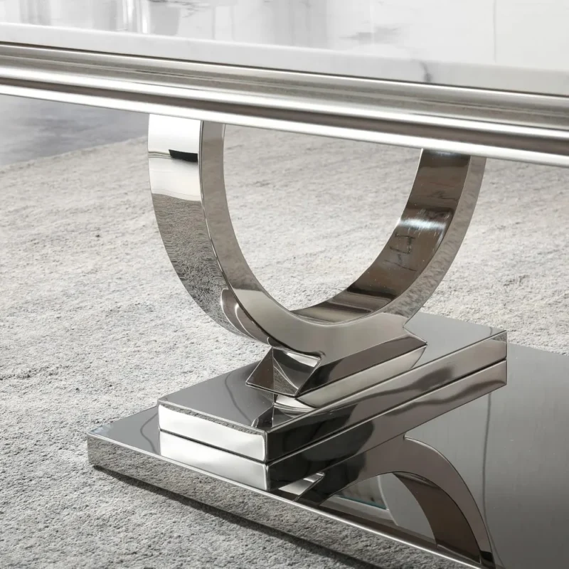 Rectangular White Marble Coffee Table with U-Shaped Stainless Steel Base - Image 5