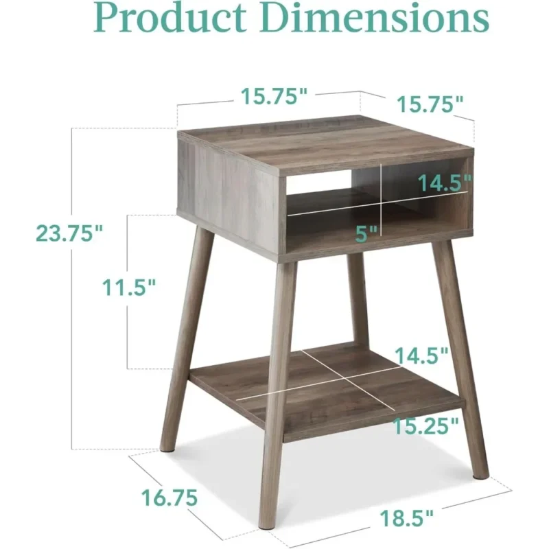 Square Walnut Wood Mid-Century Modern Side Table with Storage Cubby - Image 2