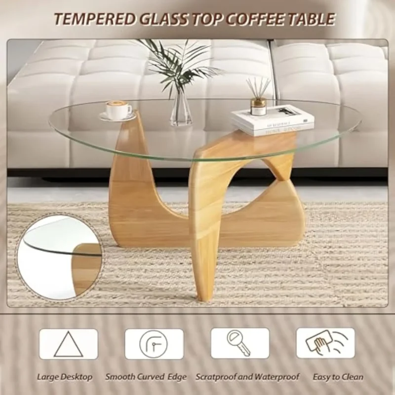 Triangular Glass Top Mid-Century Modern Coffee Table with Metal Frame - Image 5