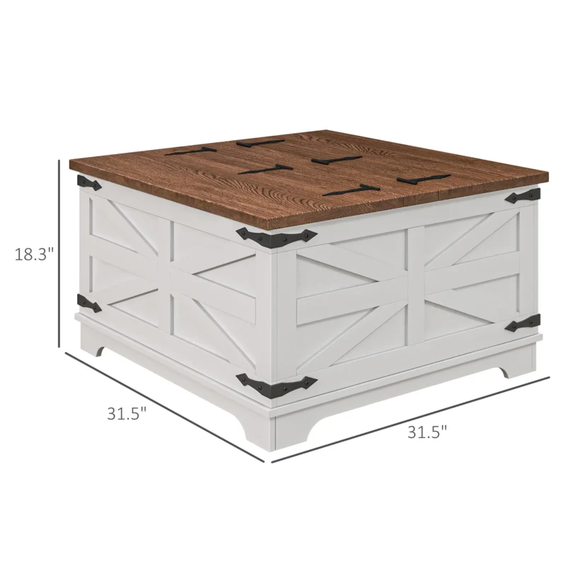 Square Lift Top White Modern Coffee Table with Hidden Storage Compartment - Image 3