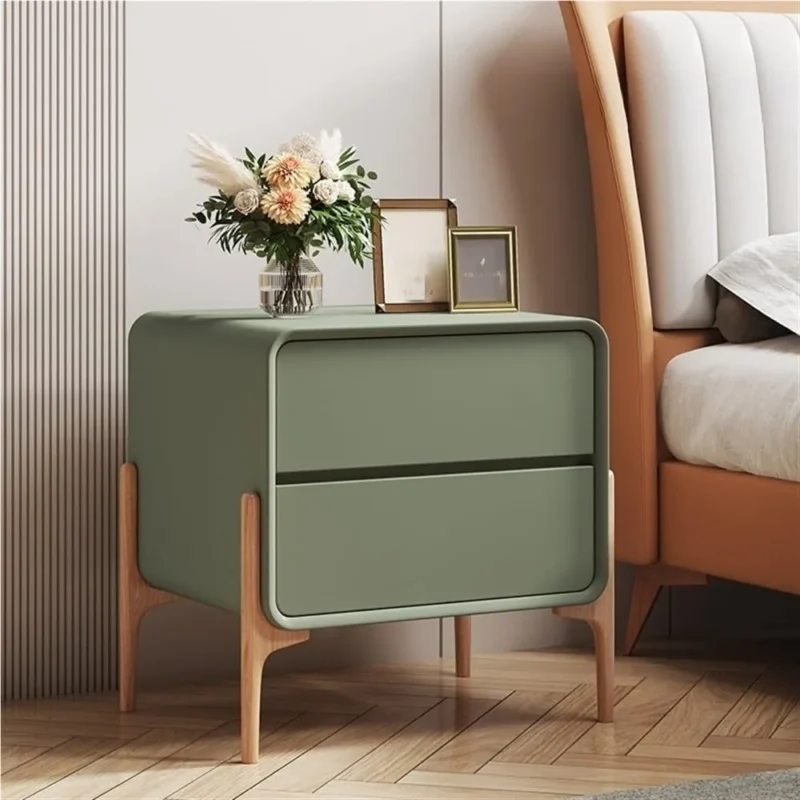 Green Wooden Nightstand with 2 Storage Drawers and Tall Legs Mid-Century Modern - Image 6