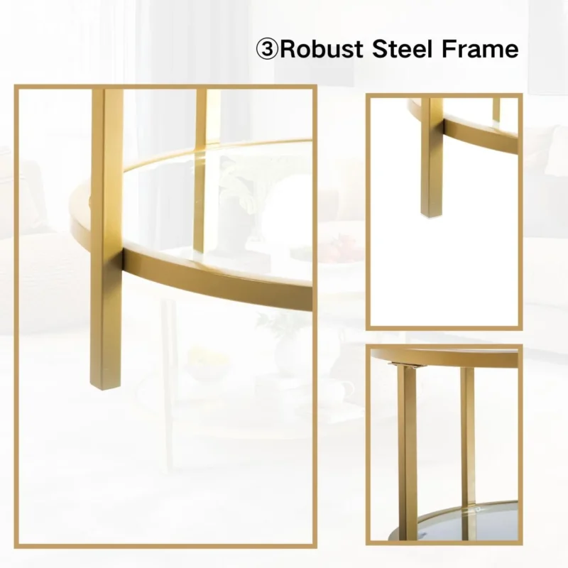 Round Faux Marble Mid-Century Modern Coffee Table with Glass Shelf - Image 6
