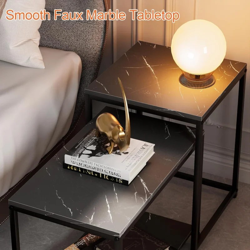 Oval Nesting Marble-Look Coffee Tables Set Mid-Century Modern Storage Tables - Image 5
