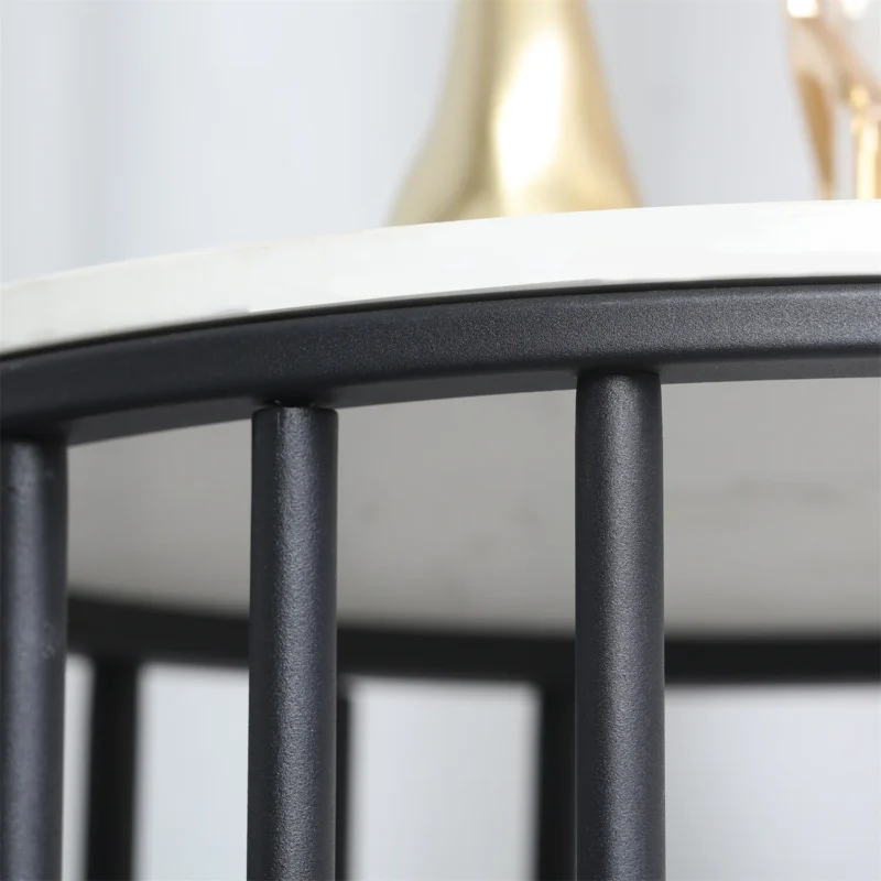 Round White Sintered Stone Two-Tier Side Table with Black Metal Frame - Image 5