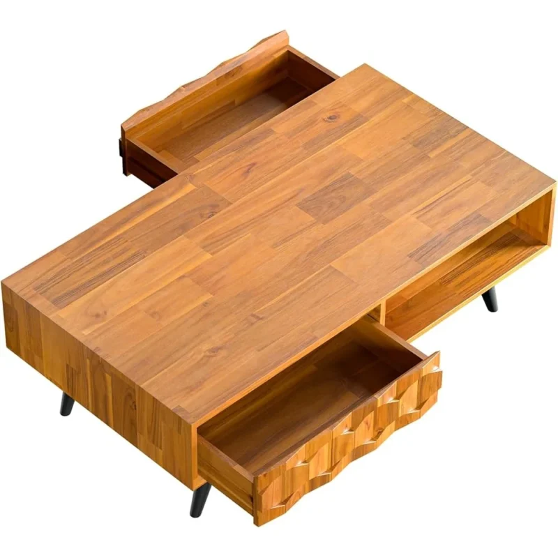 Rectangular Teak Wood Mid-Century Modern Coffee Table with Storage Drawers - Image 4