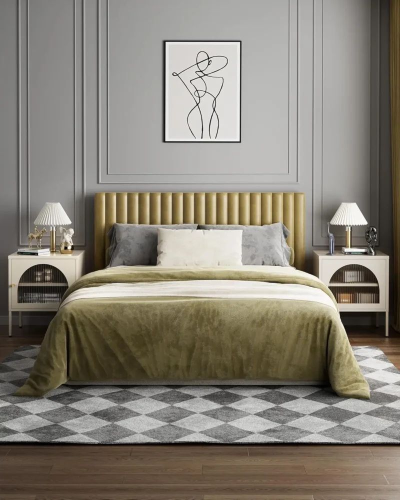 Fluted Glass Rectangular Mid-Century Modern Nightstand Set with Steel Frame - Image 6