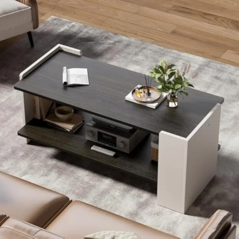 Rectangular Wood Mid-Century Modern Coffee Table with Storage Shelf - Image 3