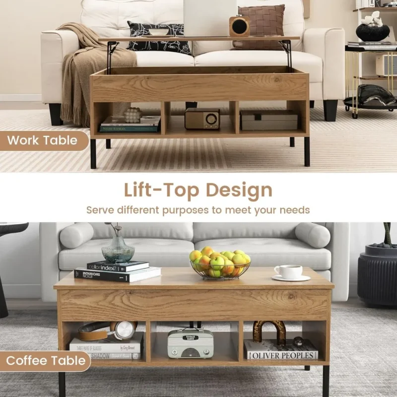 Rectangular Wooden Lift Top Coffee Table with Hidden Storage Compartment - Image 4
