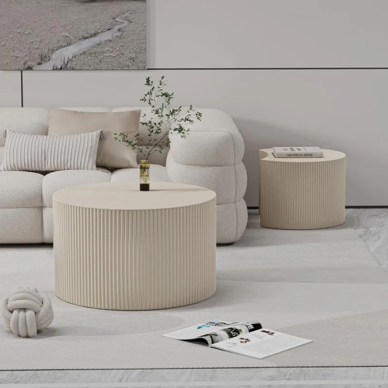 Round Nesting Mid-Century Modern Coffee Tables Set with Wave Design - Image 6