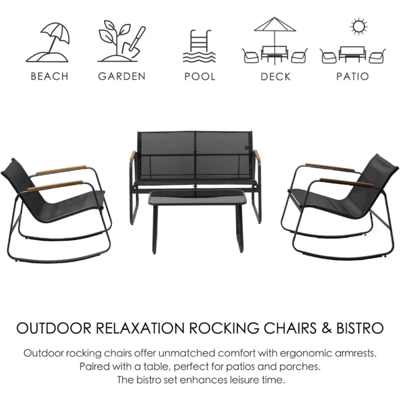 4-Piece Outdoor Conversation Set with Cushioned Chairs and Tempered Glass Coffee Table - Image 6