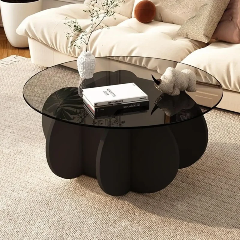 Round Glass Top Mid-Century Modern Coffee Table with Walnut Wood Legs - Image 7