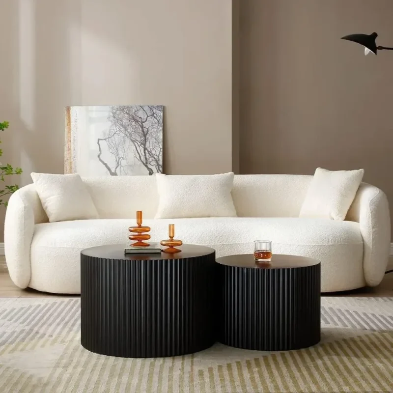 Round Nesting Black Wood Mid-Century Modern Coffee Tables Set of 2 - Image 6