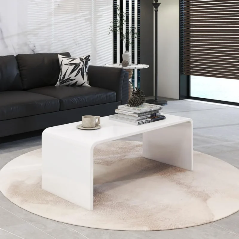 Rectangular White Acrylic Waterfall Coffee Table with Modern Design - Image 3