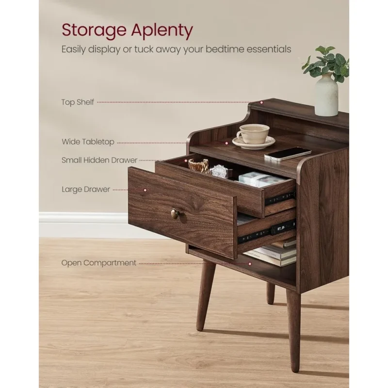 Modern Engineered Wood Mid-Century Nightstands Set of 2 with Hidden Drawers - Image 4