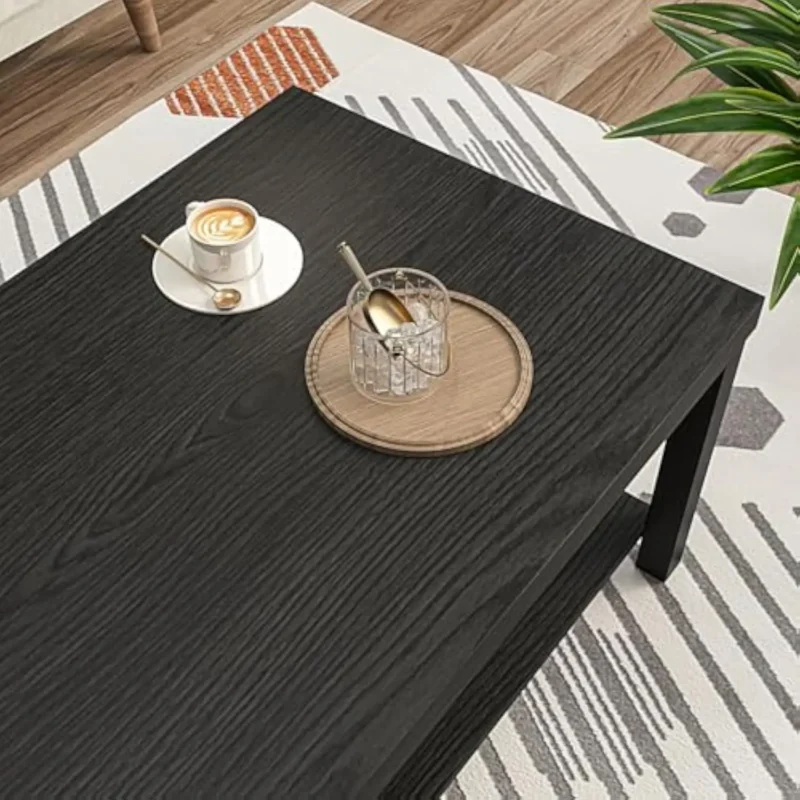 Rectangular Wood Mid-Century Modern Coffee Table with Storage Shelf - Image 4
