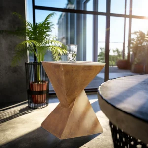Triangular Lightweight Concrete Mid-Century Modern Side Table with Storage