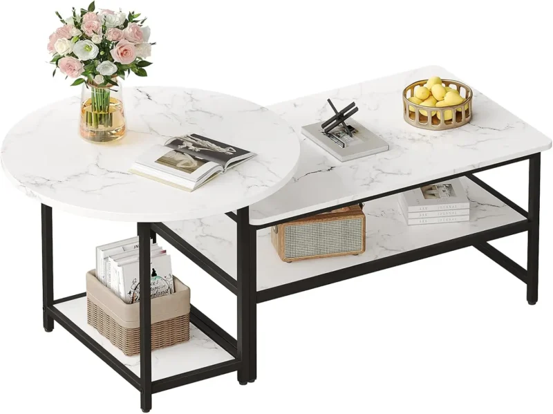 Rectangular Wood 2-in-1 Detachable Mid-Century Modern Coffee Table Set - Image 7
