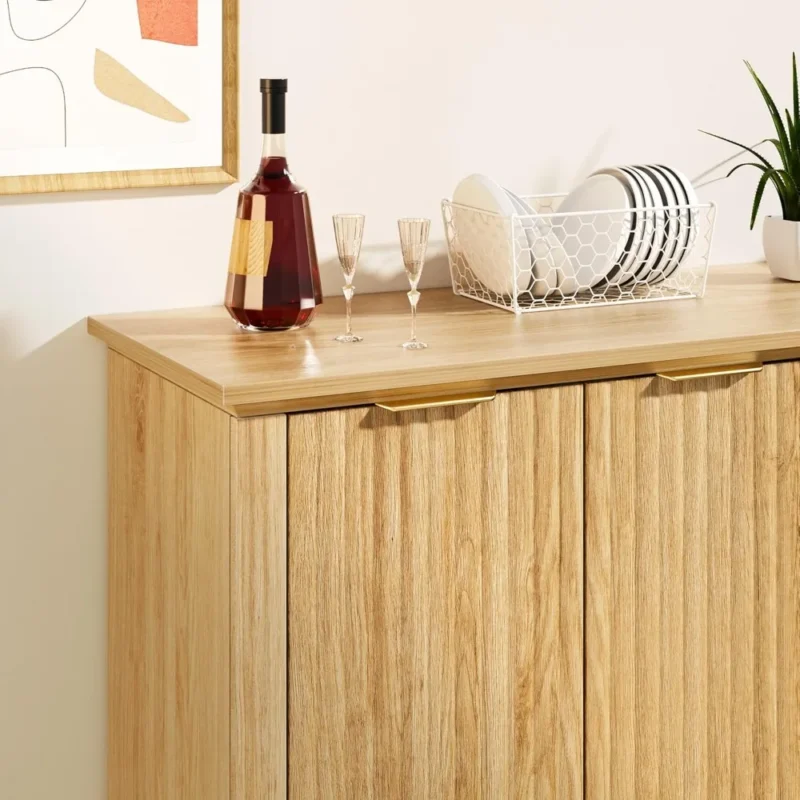 Fluted Oak Mid-Century Modern Sideboard with 4 Doors and Adjustable Shelving - Image 6