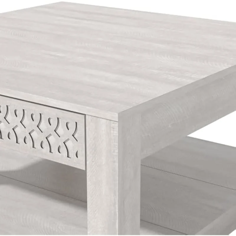 Square Walnut Wood Mid-Century Modern Coffee Table with Storage Drawer - Image 6