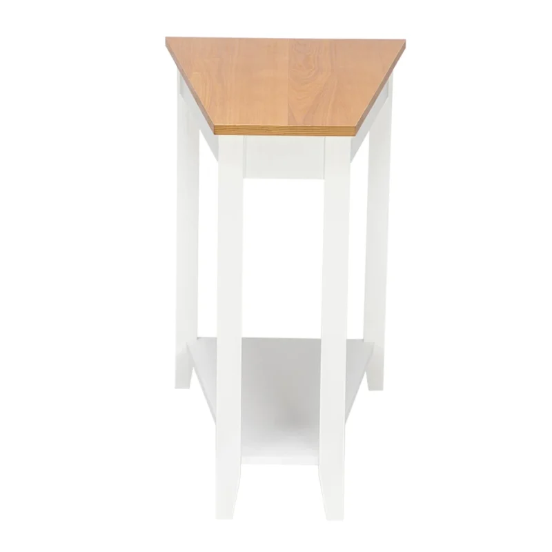 Rectangular White Two-Tier Mid-Century Modern Side Table with Natural Wood Legs - Image 5