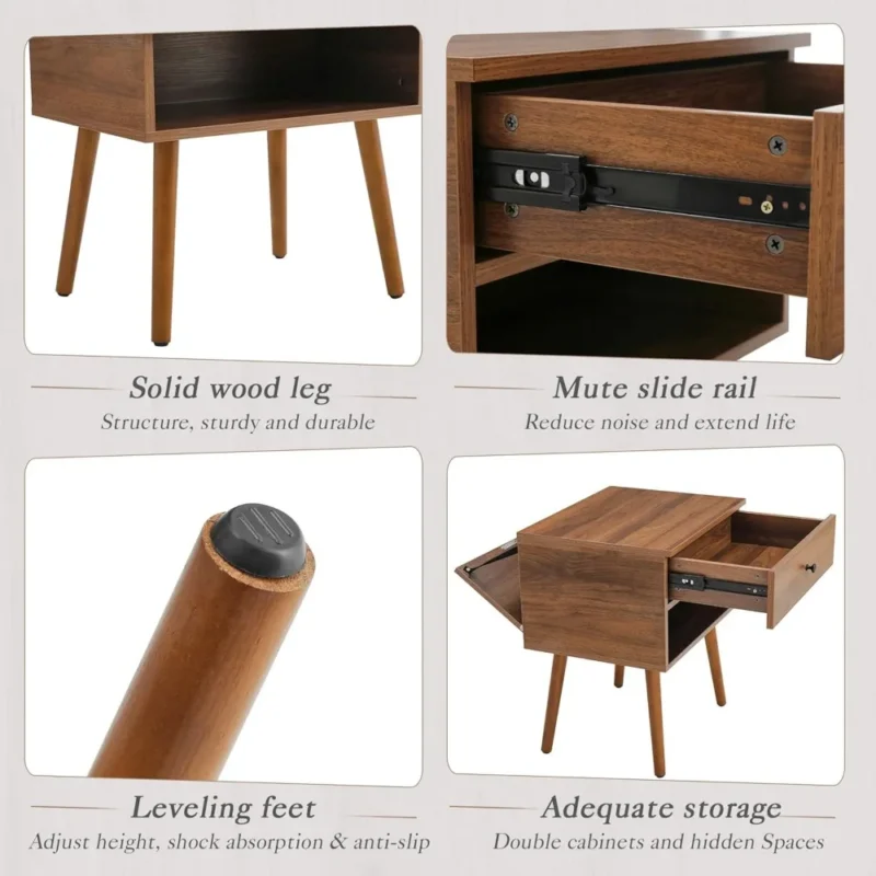Wooden Mid-Century Modern Nightstand Set with Hidden Storage Compartment - Image 5