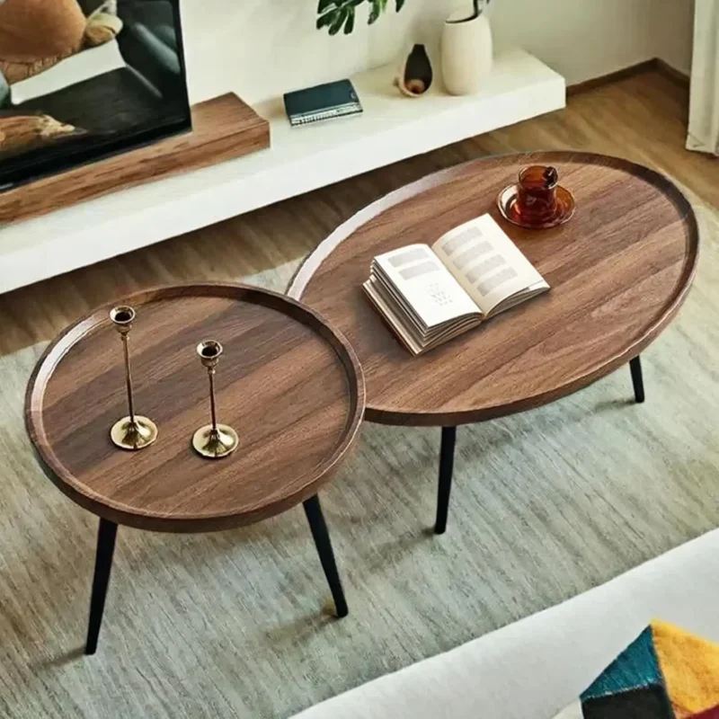 Oval Walnut Wood Mid-Century Modern Coffee Table with Nesting Side Table - Image 4