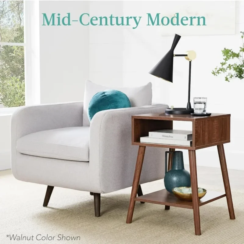 Square Walnut Wood Mid-Century Modern Side Table with Storage Cubby - Image 3