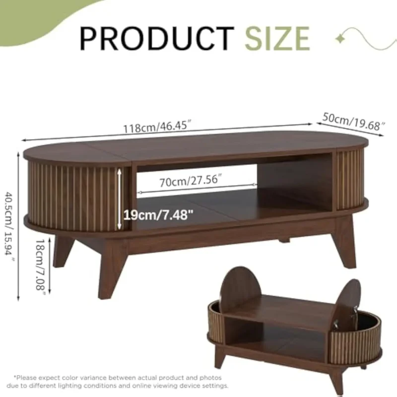 Rectangular Wood Mid-Century Modern Coffee Table with Hidden Storage Compartments - Image 2