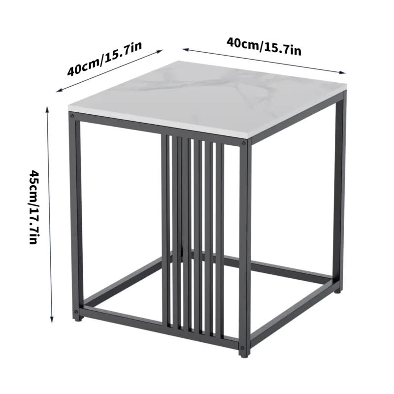 Rectangular Marble Top Mid-Century Modern Side Table with Iron Base - Image 4