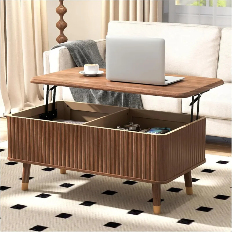 Square Wood Lift-Top Mid-Century Modern Coffee Table with Storage Compartment - Image 9