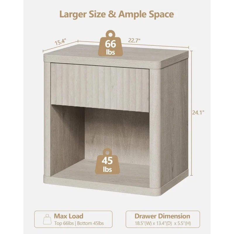 Rectangular Engineered Wood Mid-Century Modern Nightstands Set of 2 with Storage Drawer - Image 3
