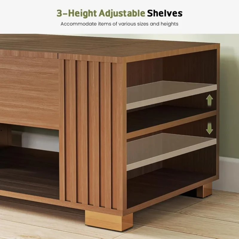 Square Fluted Wood Mid-Century Modern Coffee Table with Lift Top Storage - Image 6