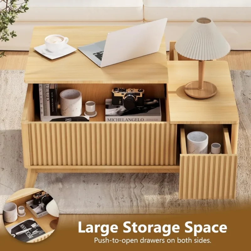 Rectangular Walnut Wood Mid-Century Modern Coffee Table with Lift Top - Image 3