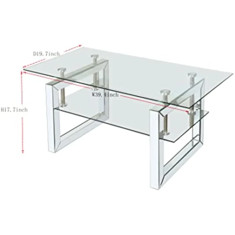 Rectangular Mirrored Glass Mid-Century Modern Coffee Table with Steel Frame - Image 2